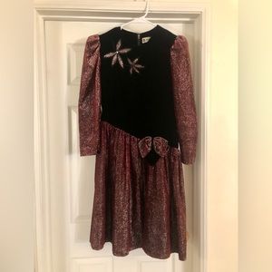 Unique asymmetrical velvet top shimmery sleeves and skirt